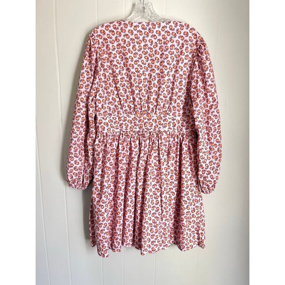 J Crew V Neck Cotton Poplin Mini Dress 14 Peony Paisley Pink Puff Sleeves - Picture 5 of 16